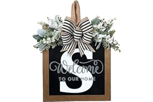 YICORIP Last Name Year Round Front Door Wreath Front Porch Decoration 26 Letter Welcome Sign with Eucalyptus Garland and Bow Spring Wreaths for Front Door Outside Hanger Garland（S）