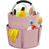 abcmilz 17L Cleaning Caddy with Handle, Cleaning Supplies Organizer, Foldable Storage Basket, Cleaning Supply Caddy, Portable Multi Cleaning Bucket Bag for Home, Garden (Pink)