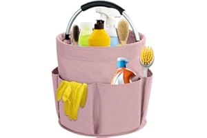 abcmilz 17L Cleaning Caddy with Handle, Cleaning Supplies Organizer, Foldable Storage Basket, Cleaning Supply Caddy, Portable Multi Cleaning Bucket Bag for Home, Garden (Pink)
