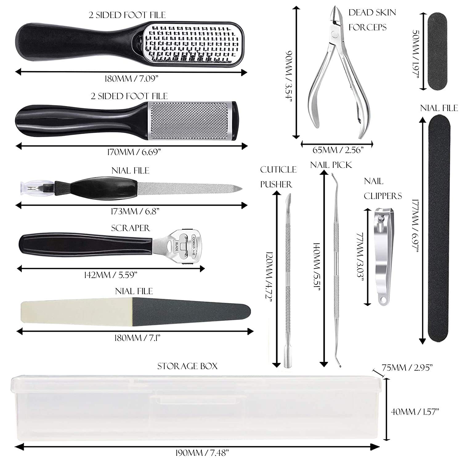 Pedicure Kit Professional 15 in 1, AOMEES Pedicure Set Stainless Steel Foot Rasp Foot Peel and Callus Clean Feet Dead Skin Tool Set, Callus Remover with Nail Toenail for Home&Salon Care Tools Set : Beauty