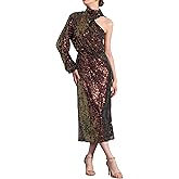 Allegra K Women's Sequin Long Sleeve Sparkly Cocktail Party One Shoulder Maxi Dresses