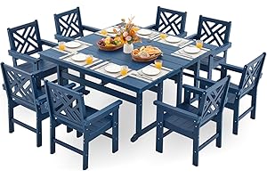 AZXZCS HDPE Outdoor Dining Set,10-Piece Outdoor Table and Chairs Include 8 Dining Chairs and 2 Pcs 62.5" Patio Dining Table with Umbrella Hole (Blue)