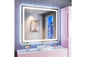 Amorho LED Bathroom Mirror 40''x 36'' with Front Light and Backlit, Stepless Dimmable Wall Mirrors with Anti-Fog, Shatter-Proof, Memory, 3 Colors, Double LED Vanity Mirror (Horizontal/Vertical)