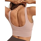 ODODOS Women's Longline U-Back Sports Bra V-Neck Padded Yoga Workout Wirefree Tank Top
