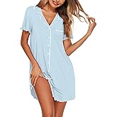 Ekouaer Nightgowns for Women Button Down Sleep Shirt Short Sleeve NightShirts Boyfriend Sleepdress Soft Pajama Dress