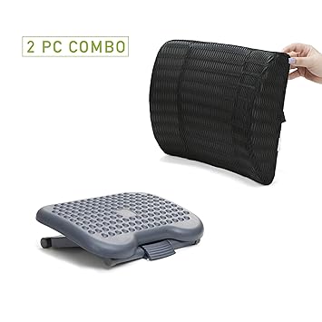 Mind Reader Cmbftfoam Blk Memory Foam Lumbar Support Back Cushion For Lower Back Pain Relief With Height Adjustable Ergonomic Non Slip Foot Rest Black