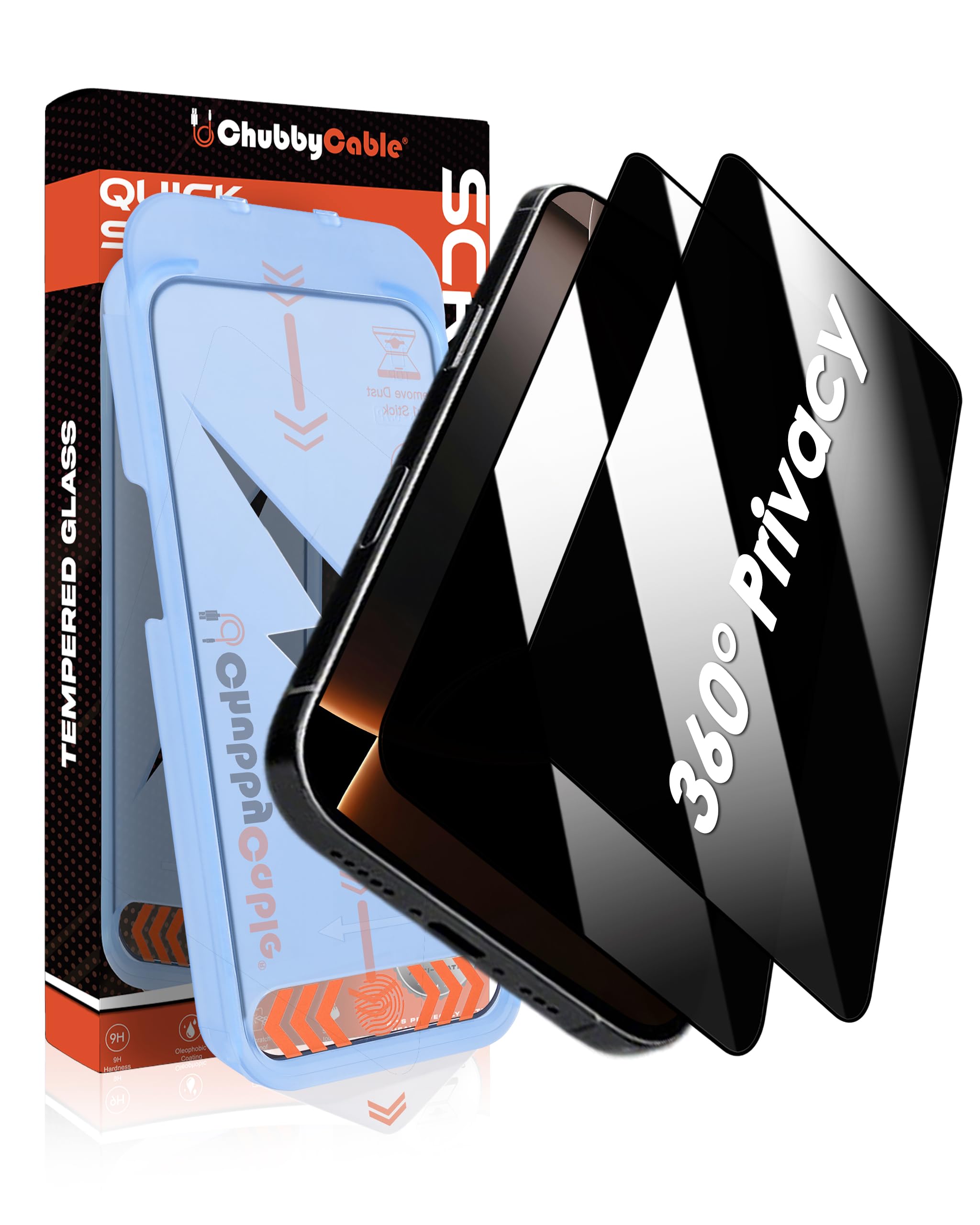 Photo 1 of chubbycable 2PCS ChubbyShield Ultra for iPhone 16 Pro Max 360 Privacy Screen Protector, Anti-spy Screen Protector Privacy Glass with Ultra-easy Install Box, Auto Dust-Elimination & Bubble Free