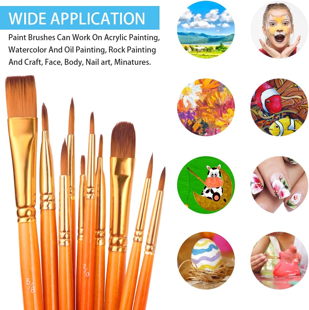 Vicloon 10Pcs Paint Brushes - Image 5