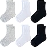 JAMEGIO Boys Crew Socks 6 Pairs White Cotton Athletic Socks for Toddlers Boys Girls