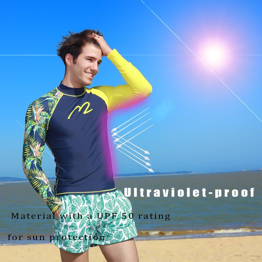 MZ Garment Rash Guard Men UV Sun Protection UPF 50+ Basic Skins Long Sleeve Crew Sun Shirt Surfing Shirt: Clothing