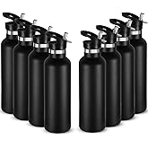 Neihepal 24oz Insulated Water Bottles Bulk 8 Pack,Stainless Steel Double Wall Sport Bottle with Straw Lid,Metal Cup Reusable Thermoses with Hand Cap for School,Cyclists,Hikers,Gift (Black,8 Count)