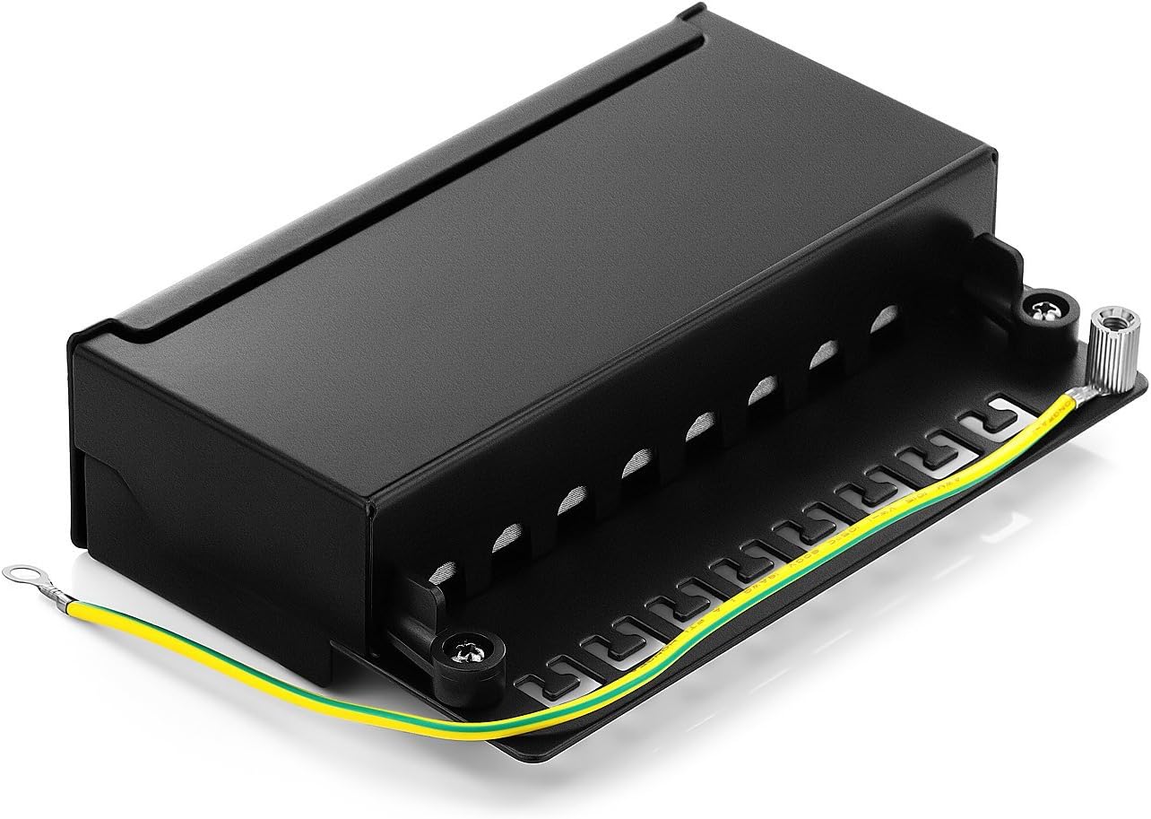 deleyCON CAT6 Network Panel 8-Port Patch Panel Distributor Field Desktop & Wall Mounting Shielded 8x RJ45 Ports TIA568A TIA568B - Black - Image 3
