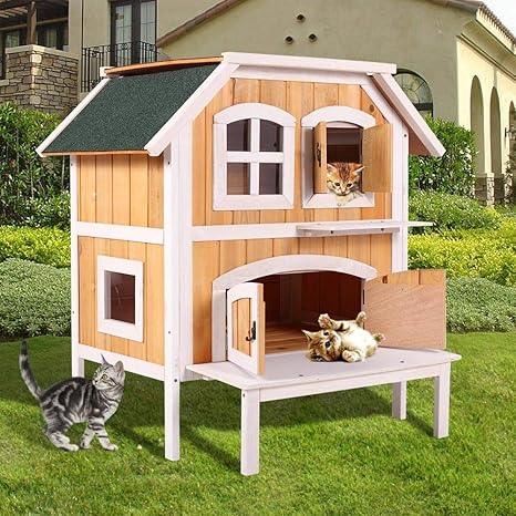 Amazon Com Goujxcy Cat House 2 Story Wooden Raised Elevated Cat