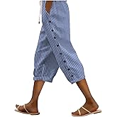 Linen Capri Pants for Women Striped Pants Lightweight Spring Summer Pants for Ladies Casual Pinstripe Pant 2026