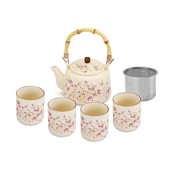 FANQUARE JAPANESE CERAMIC TEA SET, 17OZ BAMBOO HANDLE...