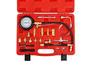 YSTOOL Fuel Pressure Tester Gauge Kit 140PSI Automotive Engine Injector Pump Test Gasoline Gas Injection Manometer Tool Set with Inline Fitting Schrader Adapter for Auto Car Motorcycle (Red Case)