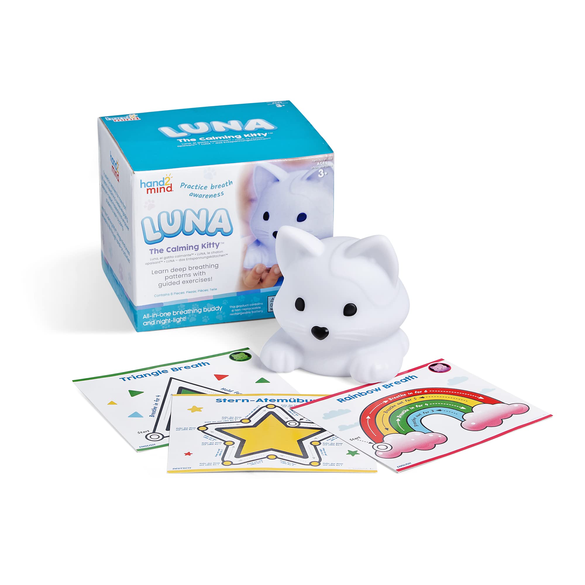 Learning Resources Luna The Calming Kitty, Ages 3+ Learn Deep Breathing, Rechargeable Animal Night Light, Kids Anxiety Relief, Mindfulness for Kids, Calm Down Corner Supplies