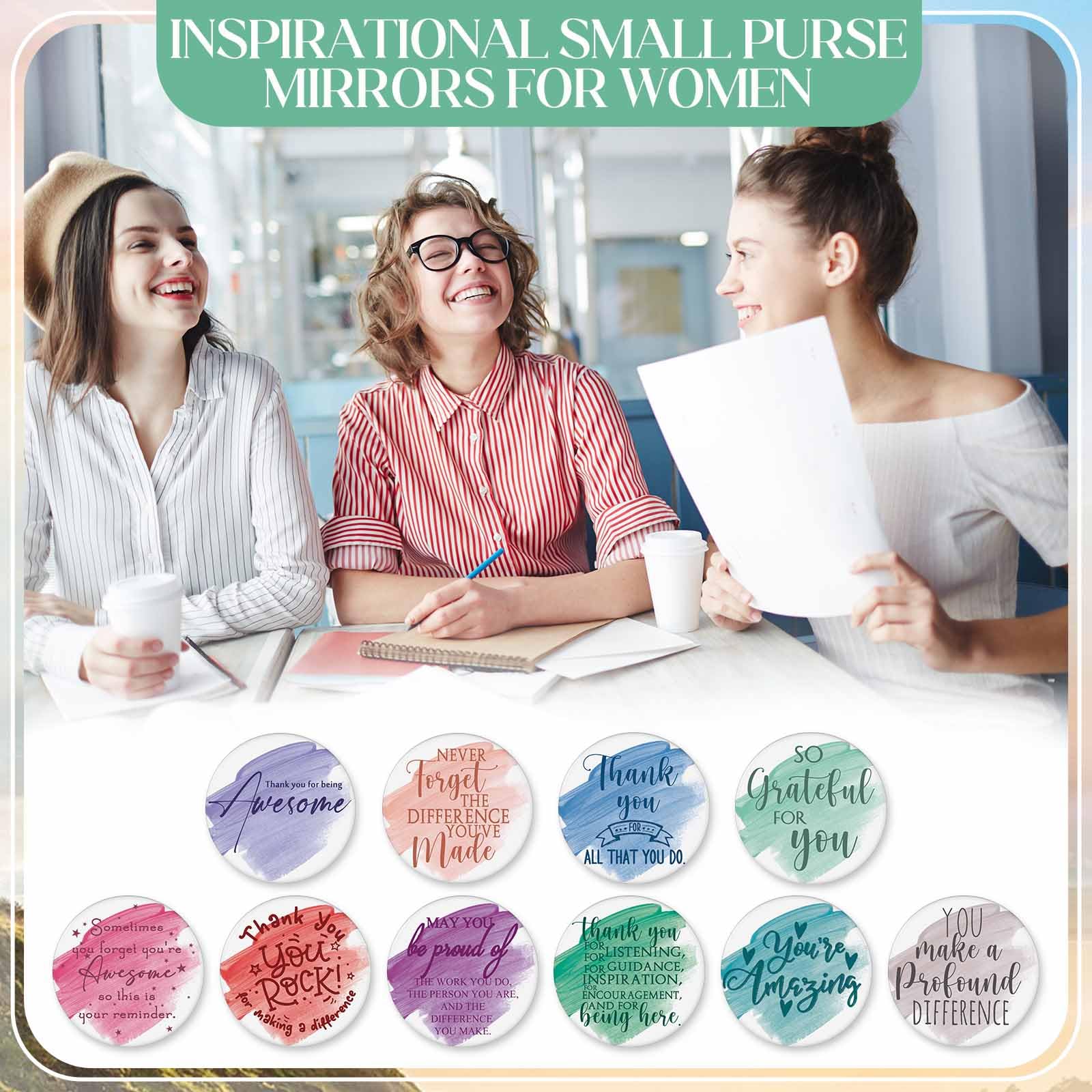 20 Pcs Employee Appreciation Gifts Inspirational Canvas Makeup Bags Compact Mirrors Bulk Cosmetic Bags Round Portable Mirror Thank You Gifts for Women Housekeeping Week (Appreciation)