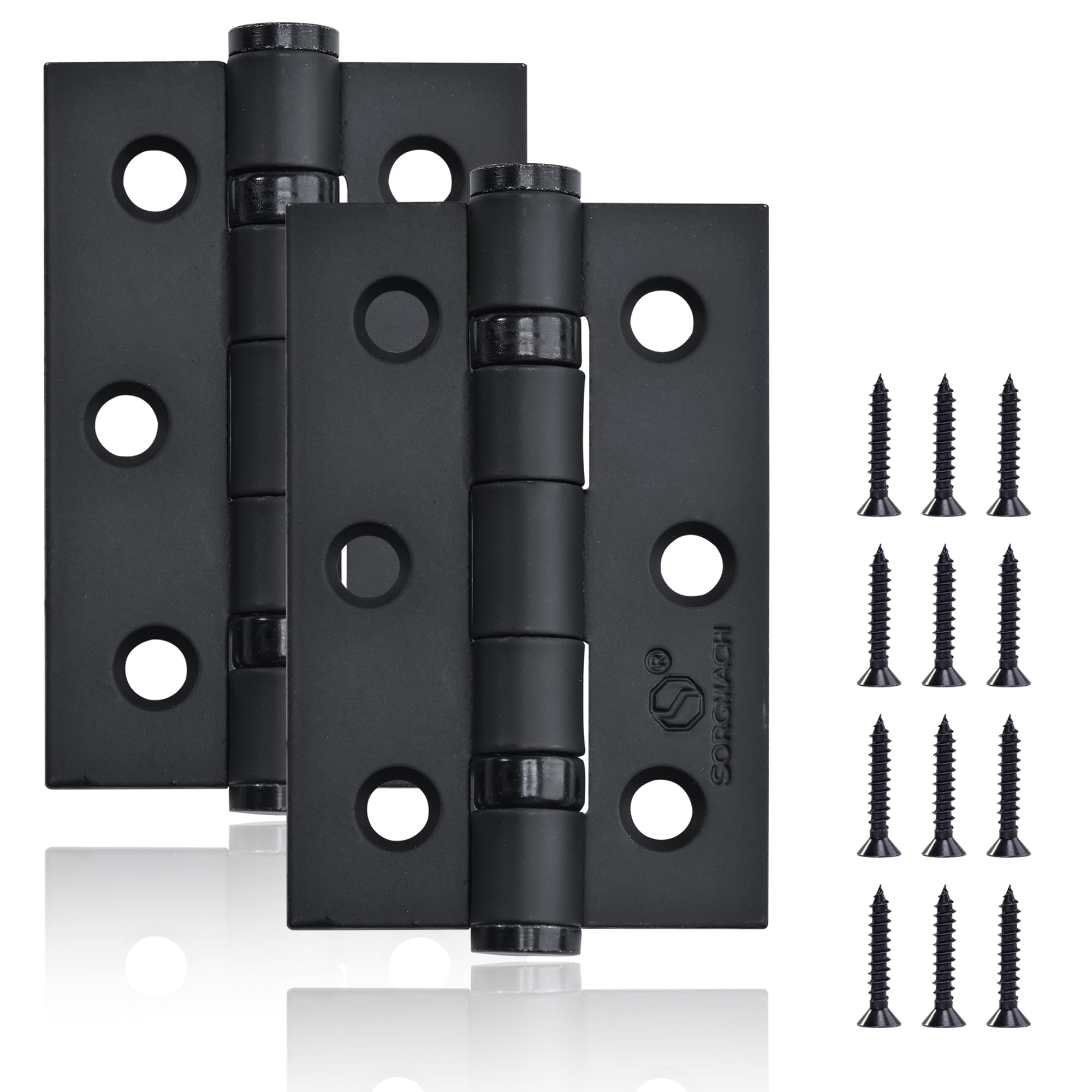 12 Pcs Black Door Hinges 75 mm Hinges for Internal Doors Ball Bearing External Door Hinges Matte Black Heavy Duty Outdoor Hinges for Wood