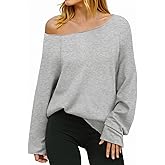 Fisoew Womens Off The Shoulder Tops Sweatshirts Lightweight Oversized Pullovers Long Sleeve Y2k Loose Fit Tunic Tops