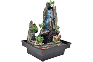 Desktop Waterfall Fountain, Resin Tabletop Fountains Rockery Water Fountain with Atomizer LED Light Relaxation Indoor Fountai