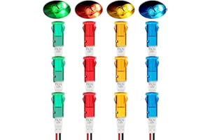 FILN 12 Pcs 10MM 110v LED indicator Light Plastic Indicator dash Light Pilot Signal with Red Green Blue Yellow Light (110V-220V 3Red+3Green+3Yellow+3Blue 12 Pcs