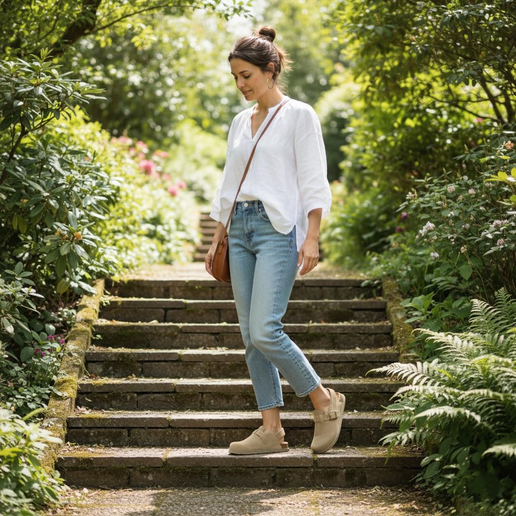 CUSHIONAIRE Brooklyn Suede Womens Slides– Comfortable Clog Mules with Adjustable Buckles – Summer Shoes for Women