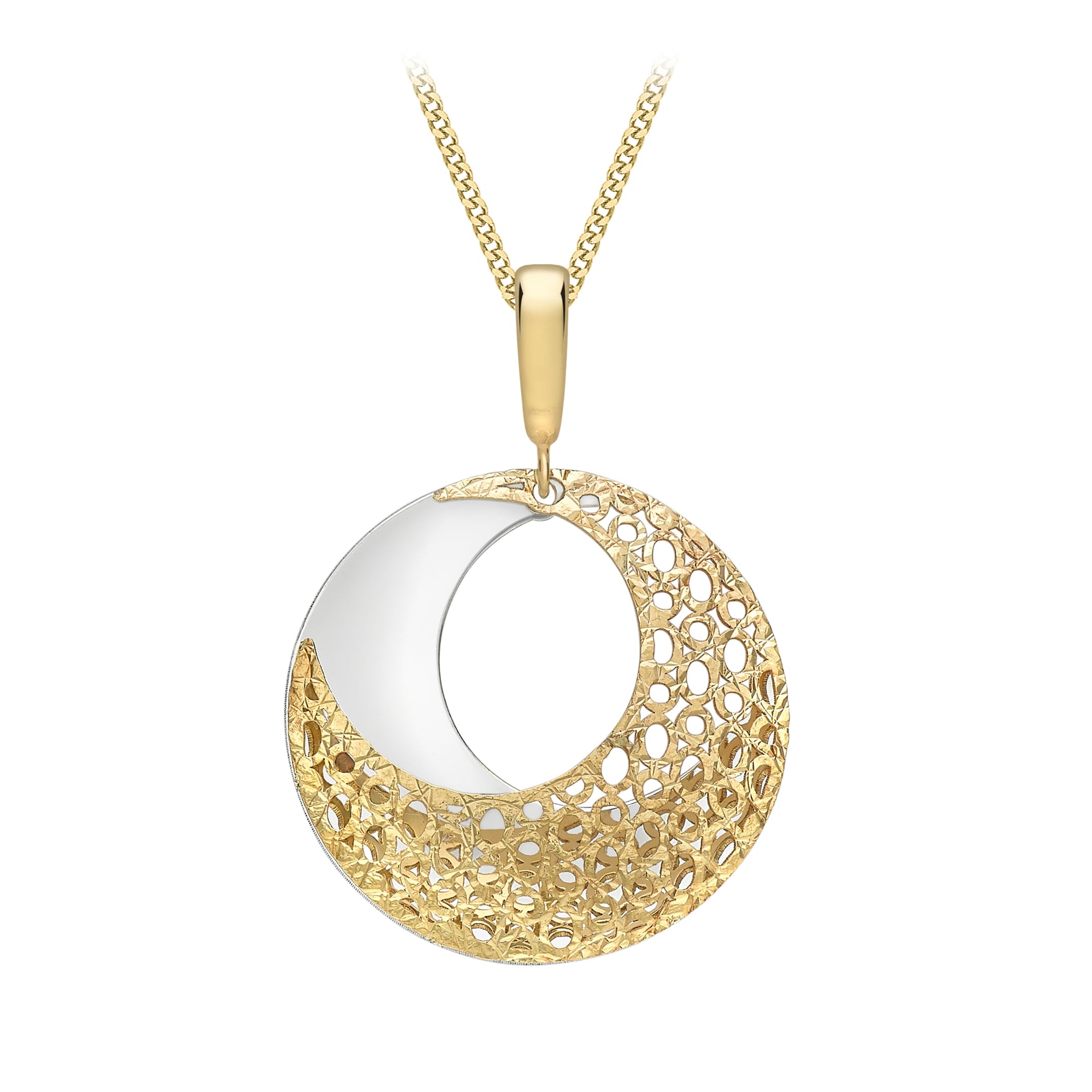 CARISSIMA Women's 9ct 2-Colour Gold Round Fretwork Pendant of Length 46cm