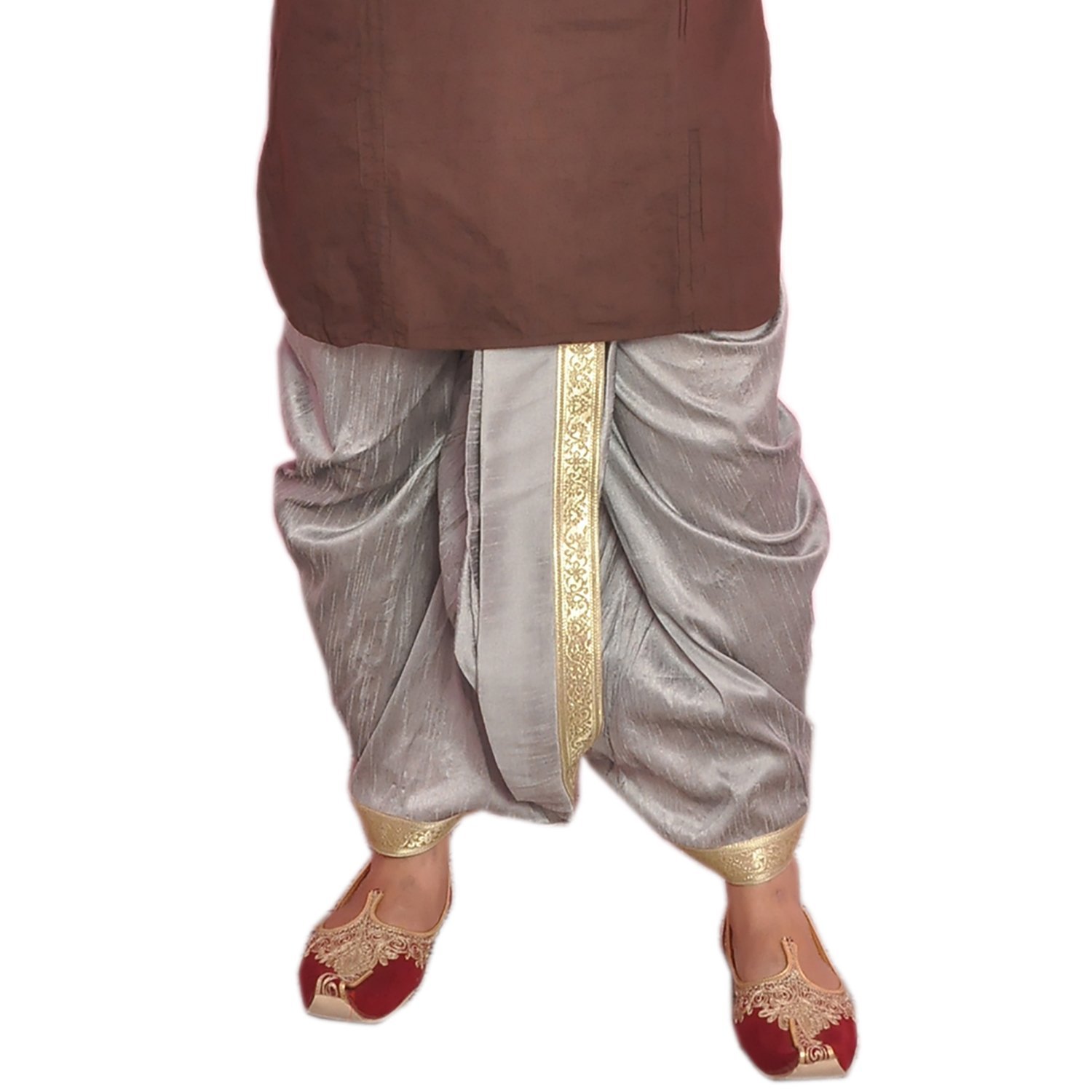 uri and mackenzie ethnic dupion silk grey embroidered dhoti pant only