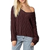 SUUKSESS Women Oversized Cable Sweaters V Neck Long Sleeve Knit Trendy Outfits