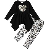 Kucnuzki Toddler Cute Girl Winter Clothes Long Sleeve Tops Graphic T Shirt Soft Leggings Pants 2 Piece Set Fall Outfits