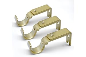 ztlab Curtain Rod Brackets Adjustable, 3 Pack Premium Rod Brackets for Wall, Curtain Rod Holder, Drapery Rod Holders Hardware Window Curtain Rod Support Hanger for 1 Inch Rod, Golden
