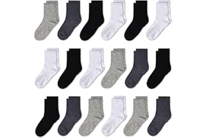 GENTABY Kids' Socks 18-Pair Pack - Unisex, Breathable Moisture-Wicking Comfortable Fit for School Sports Everyday Wear