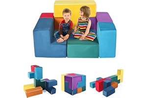 suihuooo Modular Kids Play Sofa, 7 PCS Soft Kids Play Couch for Soma Cube Blocks, Heart, Puppy, Camel Shape Puzzle, Baby Play Sofa for Boys and Girls, Multi Color