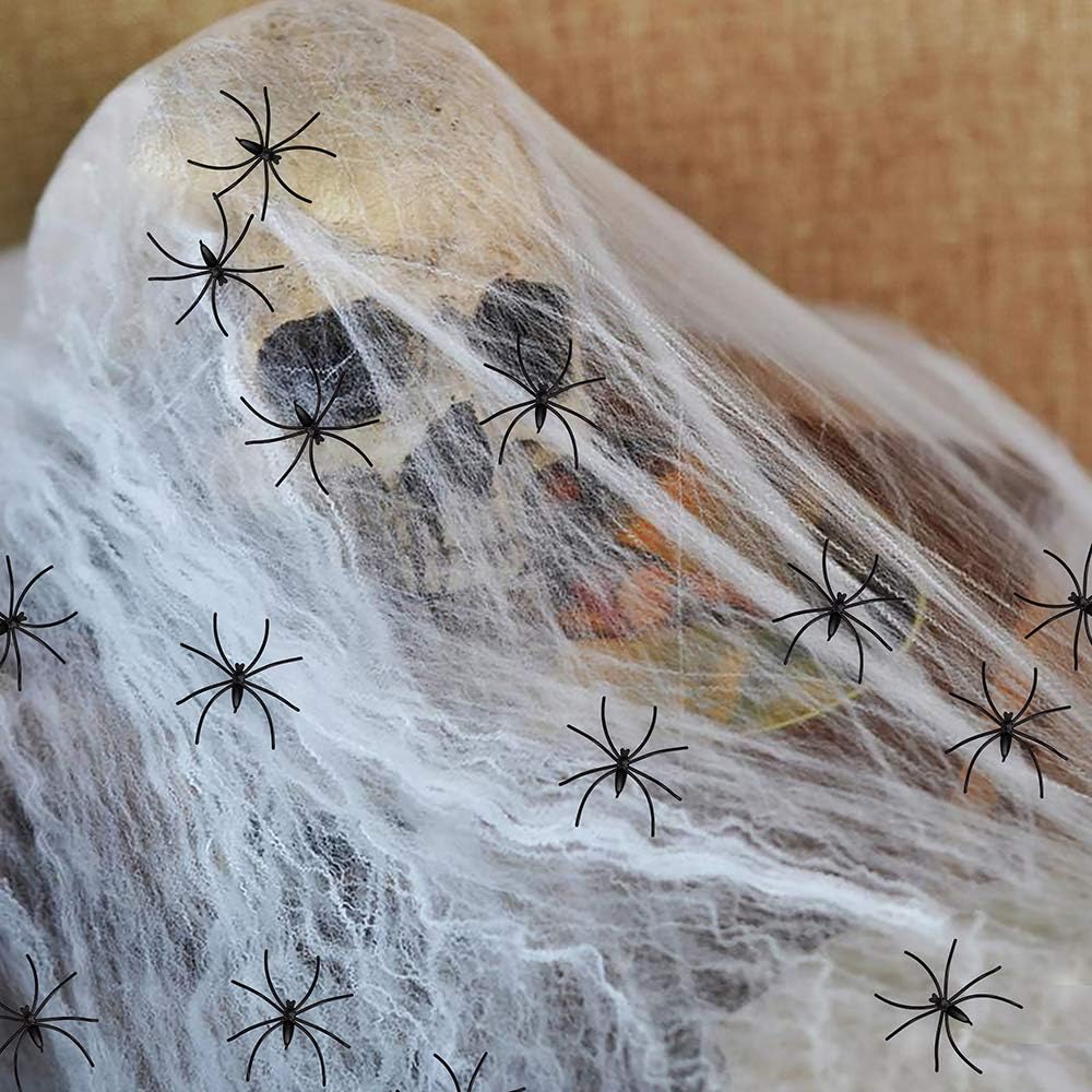 90shine 1100 sqft Fake Spider Web Cobweb Halloween Party Outdoor Decorations Supplies with 60 Spiders: Toys & Games