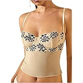 WDIRARA Women's Leopard Print Lace Crop Corset Top Low Cut Sexy Going Out Party Tops