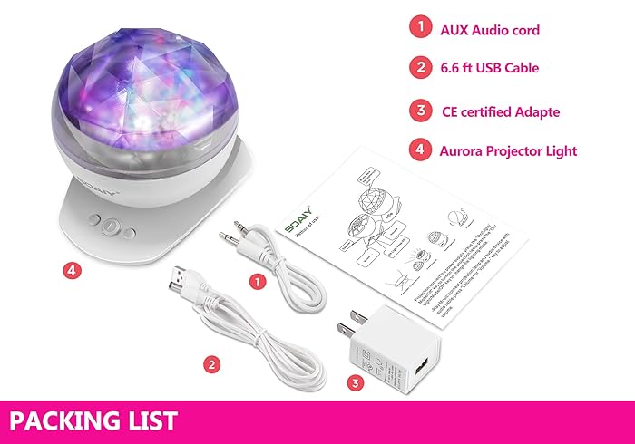 Image 8 - Aurora Night Light Projector Lights, Soaiy, 8 Changing Aurora and 360°Rotatable, 1h Auto closes , Built-in Speaker, for kids or Adults to Sleep Soothe, Insomniac and Anxious Relax, Party Lights-White