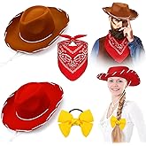 Hercicy 4 Pcs Adult Cowgirl Cowboy Hats Bow Bandana Classic Cartoon Movie Costume Western Costume Accessories for Adult Halloween Cowboy Cosplay