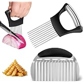 Stainless Steel Onion Holder for Slicing &amp; Crinkle Cutter, for Home Kitchen | Onion Slicer Holder, Crinkle Cutter, French Fry &amp; Vegetable Cutter for Potatoes, Lemon and Tomatoes, Ergonomic Handle