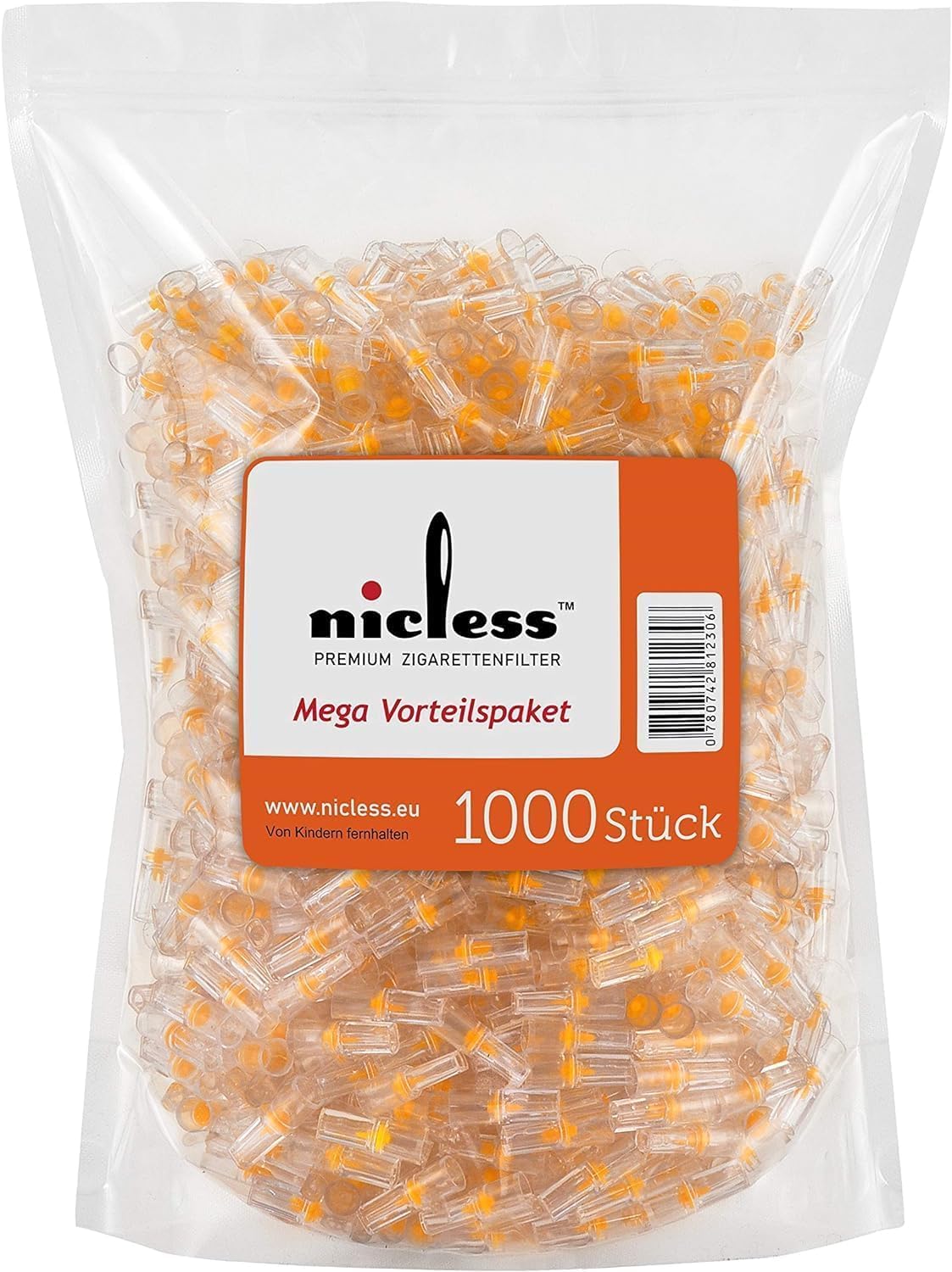 Nicless Premium Cigarette Filters 8mm - 1000 Pack, Plastic Microfilter Tips for Regular Cigarettes & Roll Ups, Anti-Tar Particle Filter & Clean Smoke Accessory