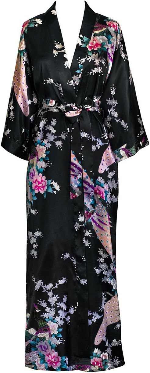 KIM+ONO Women's Kimono Long Robe - Peacock & Blossoms