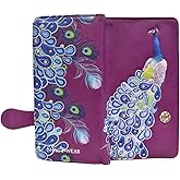 Shag Wear Paisley Peacock Large Women’s Wallet Vegan Faux Leather Bifold with Card Slots, Bill Compartments and Secure Snap Closure Purple 7"