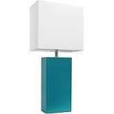 Elegant Designs LT1151-TEL 21" Contemporary Faux Leather Encased Table Lamp for Living Room, Bedroom, Study, Office, Entryway