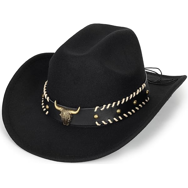 Monna Vintage Custom Bull Steer Cowboy Hat Wide-brim in Black Felt Monna Vintage Custom Bull Steer Decal Cowboy Hat Wide-brim  main image 3