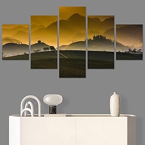 SIGNWIN 5 Panel Canvas Wall Art Orange Sunset...