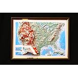 3D Raised Relief Map of USA - 12" x 9" Glossy Full Color Travel Map