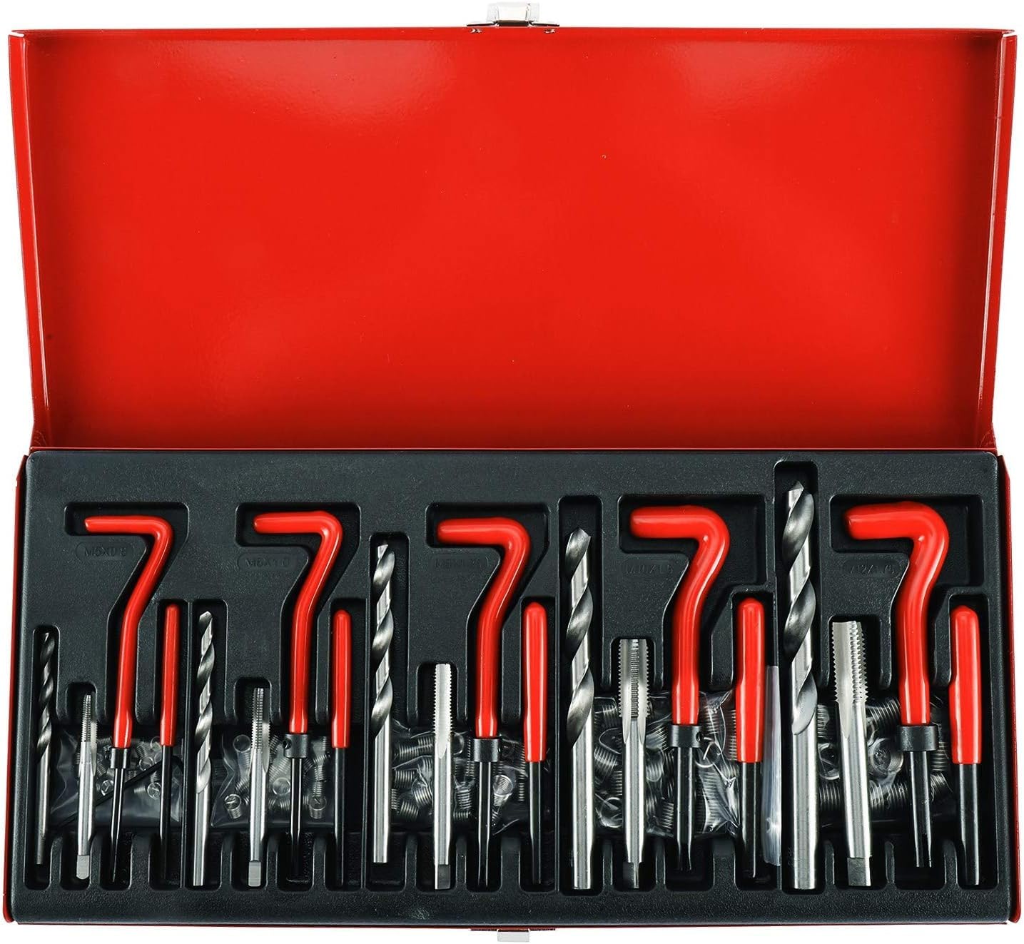 FreeTec 131 Piece Helicoil Type Thread Repair Kit M5 M6 M8 M10 M12 Thread Repair Kit