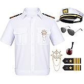 6PCS Men's Yacht Captain Sailor Costume Adult Shirt Hat Accessories Set Party Cosplay