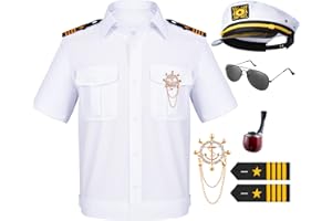 TOGROP 6PCS Men's Yacht Captain Sailor Costume Adult Shirt Hat Accessories Set Party Cosplay