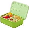 LunchBots Build -a- Bento Lunch Box, Silicone Bento Box for Kids, Multi-Compartment Lunch Container, Oven & Dishwasher Safe, BPA Free, 28 oz - Green